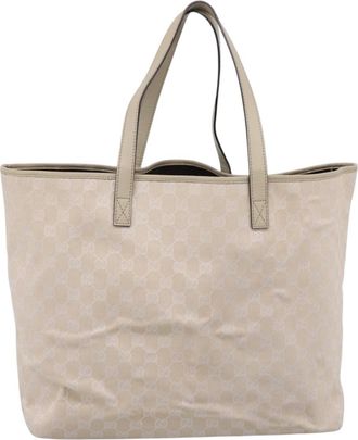Gucci Open Tote Gg Canvas And Leather Beige Canvas Handbag (Pre-Owned)