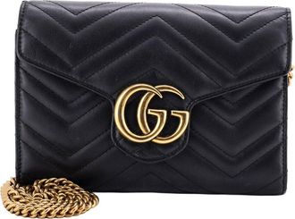 Gucci Black Matelasse Leather Gg Marmont Chain Wallet Mini (Authentic Pre- Loved)