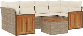 vidaXL Set Sof&aacute;s De Jard&iacute;n 7 Piezas Y Cojines Rat&aacute;n Sint&eacute;tico Beige Vidaxl