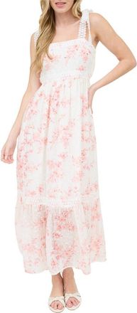 August Sky Floral Tie Strap Empire Waist Maxi Dress in Pink Multi at Nordstrom Rack, Size Medium