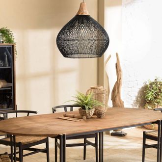 Macabane L&aacute;mpara colgante cloche 68x68cm de rat&aacute;n negro y teca