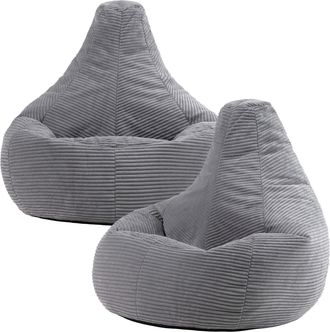 Icon Brand Dalton Cord Adult Bean Bag Chair, Set of 2 in Light Grey