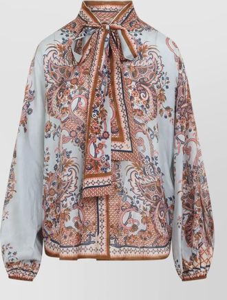 Zimmermann silk printed tie neck blouse