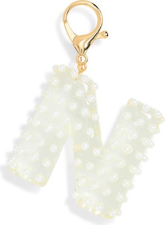Leith Faux Pearl Initial Bag Charm in N- Clear- White- Gold at Nordstrom Rack