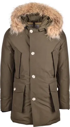Woolrich Military Green Cotton-Blend Fur-Trim Parka