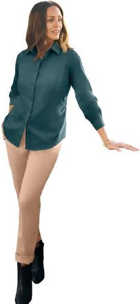Jessica London Stretch Cotton Poplin Button Down Shirt in Mystic Pine at Nordstrom, Size 18