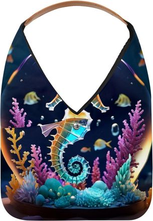 Generic Seahorse Crystal Ball Reusable Lightweight Grocery Bags - Foldable Into Compact Pouch, Washable & Sturdy, Multipurpose for Shopping and Travel