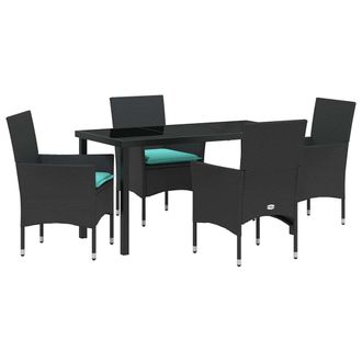 vidaXL Juego De Mesa Y Sillas Con Coj&iacute;n 5 Pcs Negro Rat&aacute;n Sint&eacute;tico Vidaxl