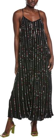 Farm Rio Farm Rio Black Embroidered Stones Pleated Midi Dress