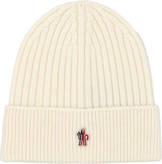Moncler White Logo Beanie Hat