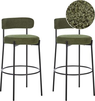 Beliani Beliani - Conjunto De 2 Sillas De Bar Boucl&eacute; Patas De Acero Negro Con Tapas Sin Reposabrazos Comedor Verde Oscuro Allison