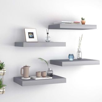 vidaXL Estantes Flotantes De Pared 4 Uds Gris Mdf 40x23x3,8 Cm Vidaxl