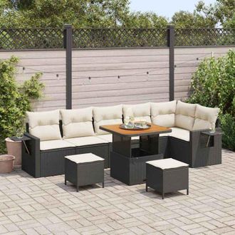 vidaXL Conjunto De Sof&aacute; De Jard&iacute;n 9 Pcs Negro Rat&aacute;n Sint&eacute;tico Vidaxl