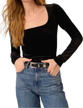 Bloomingdale's Dream Come True Square Neck Velvet Longsleeve Top In Black