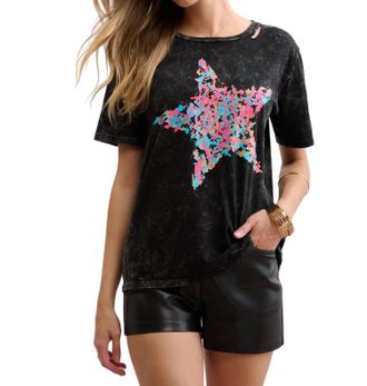 Chrldr Splatter Star T-Shirt In Black