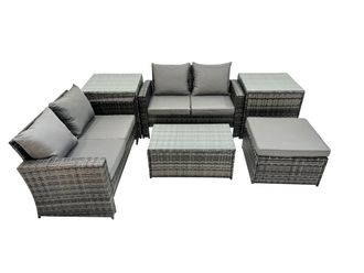 Fimous Lounge Double Seat Sofa Coffee Table Set with 2 Side Table Big Stool in Dark Grey