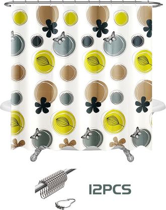 OEM Cortina De Ducha Con Estampado Floral + 12 Ganchos De Acero Inoxidable 304, Juego De Ba&ntilde;o Con Cortina De Ducha Con Estampado Floral De Acuarela Primav
