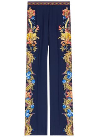 Etro Printed Straight-leg Silk Trousers - Denim - 42 (UK10 / S)