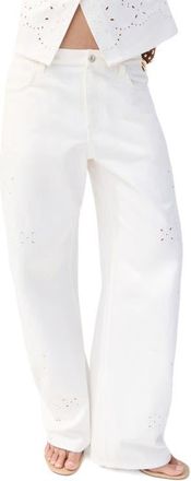 Mango Openwork Embroidered Balloon Jeans in White at Nordstrom, Size 14