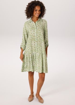 Aniston Blusenkleid ANISTON CASUAL, Damen, Gr. 36, N-Gr, gr&uuml;n (apfelgr&uuml;n, wei&szlig;braun), Web, Obermaterial: 100% Viskose, bedruckt, gebl&uuml;mt, l&auml;ssig geschnitten k