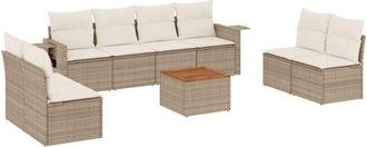 vidaXL Set De Sof&aacute;s De Jard&iacute;n 9 Pzas Con Cojines Rat&aacute;n Sint&eacute;tico Beige Vidaxl