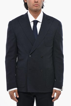 Corneliani Blazer Doppiopetto in Misto Lana Testurizzata con Rever a Lancia Corneliani