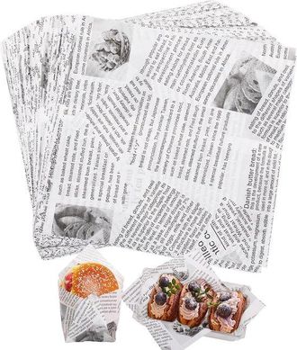 OEM 100 Hojas De Papel De Cocina Con Estampado De Peri&oacute;dico, 18x18cm, Papel Graso, Para S&aacute;ndwiches, Hamburguesas Y Patatas Fritas, Blanco