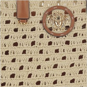 Versace Womens Canvas Tote Bag Natural Cotton Handbags Hand