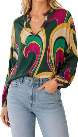 Astrid Long Sleeve Blouse In Green Multi
