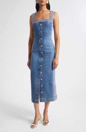 Ramy Brook Amanda Rhinestone Denim Midi Dress in Rhinestone Mid Cerulean at Nordstrom, Size 10