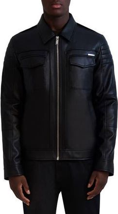 Karl Lagerfeld Faux Leather Trucker Jacket in Black at Nordstrom Rack, Size Xx-Large