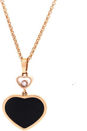 Chopard Happy Hearts Pendant Necklace 18K Rose Gold with Onyx and 1 Floating Diamond