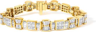 House of Brilliance 14K Yellow Gold 9 7/8 Cttw Princess and Baguette Diamond Bow and Box Link Tennis Bracelet