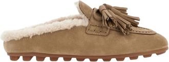 Hogan H693 Schapenvacht-gevoerde Mules - Dames - Slip ons - Beige - 36 1/2 EU - Su&egrave;de - Schoenen
