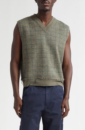 Maison Margiela Check Virgin Wool Sweater Vest in Military Green at Nordstrom, Size X-Large