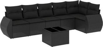 vidaXL Set De Comedor De Jard&iacute;n 7 Pzas Y Cojines Rat&aacute;n Sint&eacute;tico Negro Vidaxl