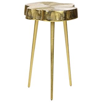 Beliani Mesa Auxiliar De Metal Dorado 30 Cm Efecto Madera Brillante Sala De Estar Taupo