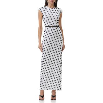 AFRM Cody Print Cap Sleeve Mesh Maxi Dress in Blanc Dot at Nordstrom Rack, Size X-Large