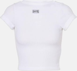 Jean Paul Gaultier Top cropped in jersey di cotone con logo