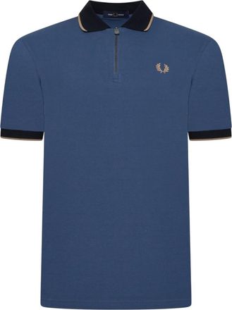 Fred Perry Mens Zip Neck Polo Shirt Midnight Blue Cotton - Size X-Large