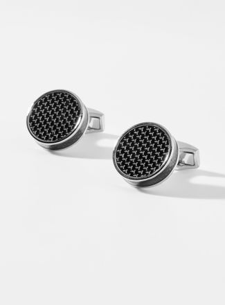 Tateossian Mens Round carbon cuff links