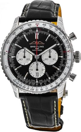 Breitling Navitimer B01 Chronograph 46 Black Dial Leather Strap Mens Watch AB0137211B1P1