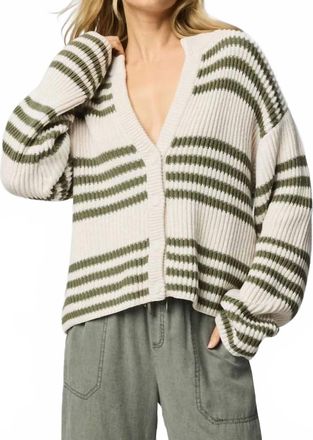 Splendid Alexandra Stripe Cardigan In Moonstone/soft Vintage Olive Branch