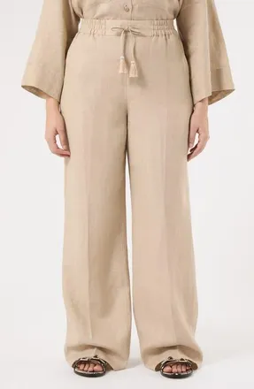 Marina Rinaldi Mrs. Comma Wide Leg Flax Linen Pants in Sand at Nordstrom, Size 14W