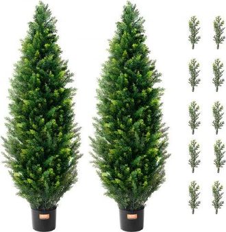 OEM &Aacute;rbol Topiario De Cedro Artificial 2 Piezas Con Hojas Adicionales Y Maceta, Planta De Pino Cipr&eacute;s Artificial Hoja Perenne, Con Clasificaci&oacute;n Uv Para D