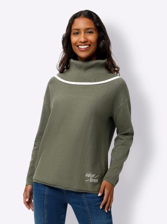 Heine Strickpullover HEINE Pullover, Damen, Gr. 42, gr&uuml;n (khaki), 100% Baumwolle, gemustert, mehrfarbig, unifarben, Pullover Strickpullover