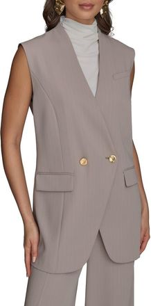 DKNY Pinstripe Double Breasted Vest in Cobblestone/Cream at Nordstrom, Size 2