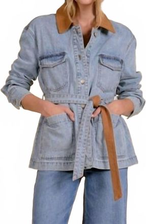 Elan Tie Waist Contrast Collar Jacket In Denim