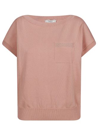 PESERICO Crepe Cotton Knit Sweater With Boat Neckline And Kimono Shoulders