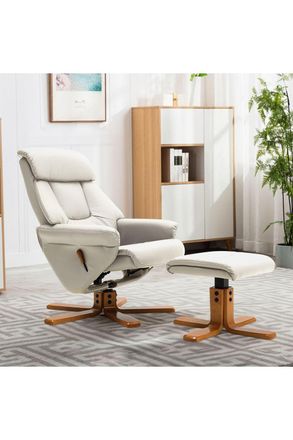Living and Home Beige Swivel Faux Leather Lounge Recliner with Ottoman